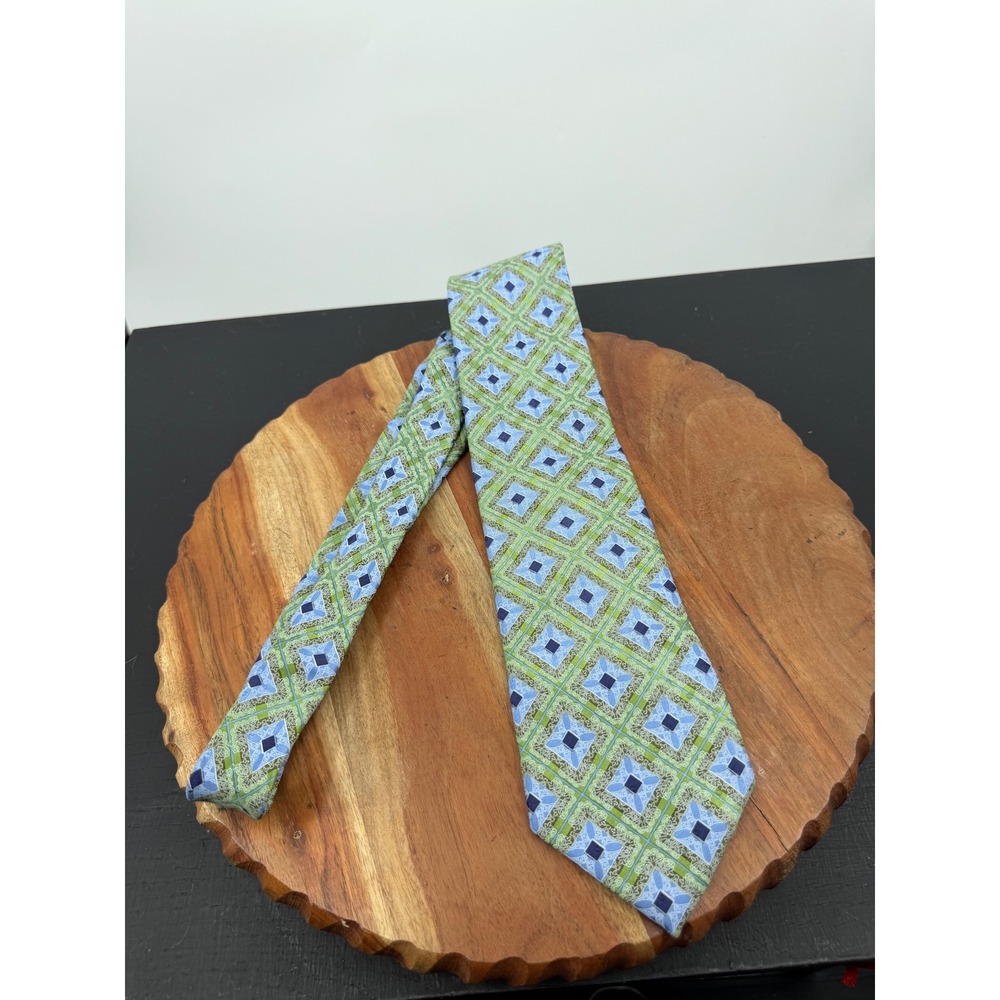Ermenegildo Zegna Geometric Silk Tie Mens 60" Green Blue Diamond Made in Italy